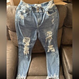 High Rise Distressed Blue Jeans